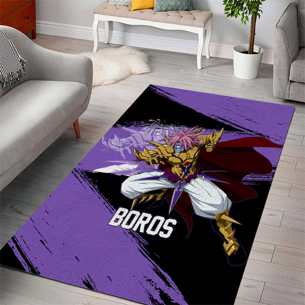 Boros One Punch Man Anime Purple and Black Theme Area Rug with Galactic Overlord Design and Intense Battle Stance - The Mazicc