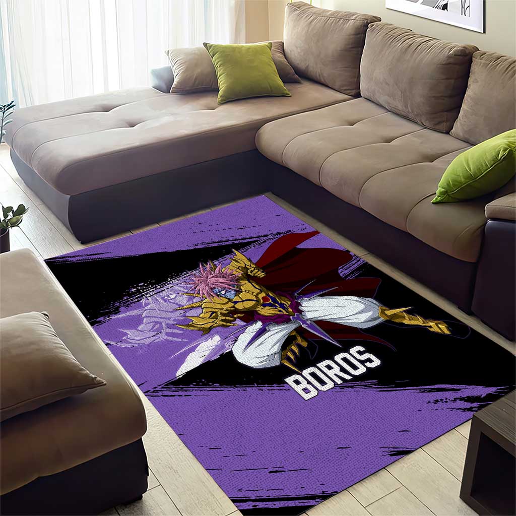 Boros One Punch Man Anime Purple and Black Theme Area Rug with Galactic Overlord Design and Intense Battle Stance - The Mazicc