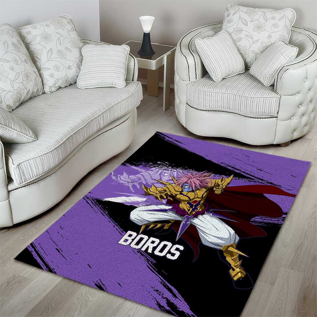 Boros One Punch Man Anime Purple and Black Theme Area Rug with Galactic Overlord Design and Intense Battle Stance - The Mazicc