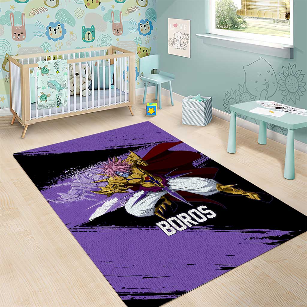 Boros One Punch Man Anime Purple and Black Theme Area Rug with Galactic Overlord Design and Intense Battle Stance - The Mazicc