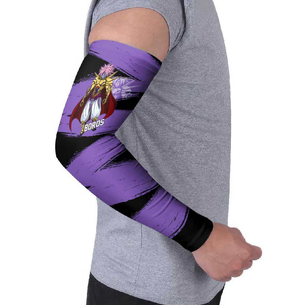 Boros One Punch Man Anime Purple and Black Theme Arm Sleeves with Galactic Overlord Design and Intense Battle Stance - The Mazicc