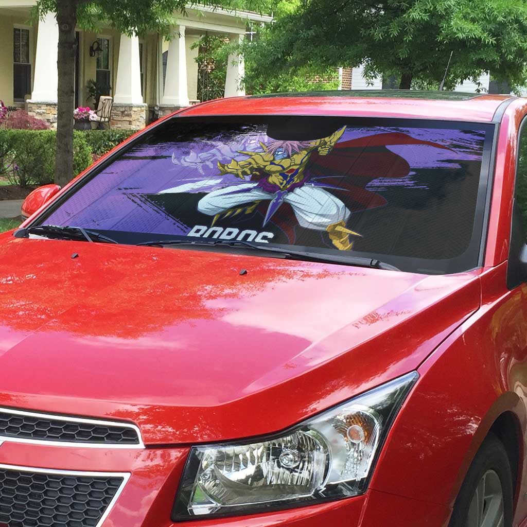 Boros One Punch Man Anime Purple and Black Theme Auto Sun Shade with Galactic Overlord Design and Intense Battle Stance - The Mazicc