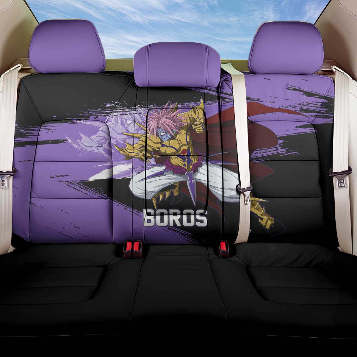 Boros One Punch Man Anime Purple and Black Theme Back Car Seat Cover with Galactic Overlord Design and Intense Battle Stance - The Mazicc