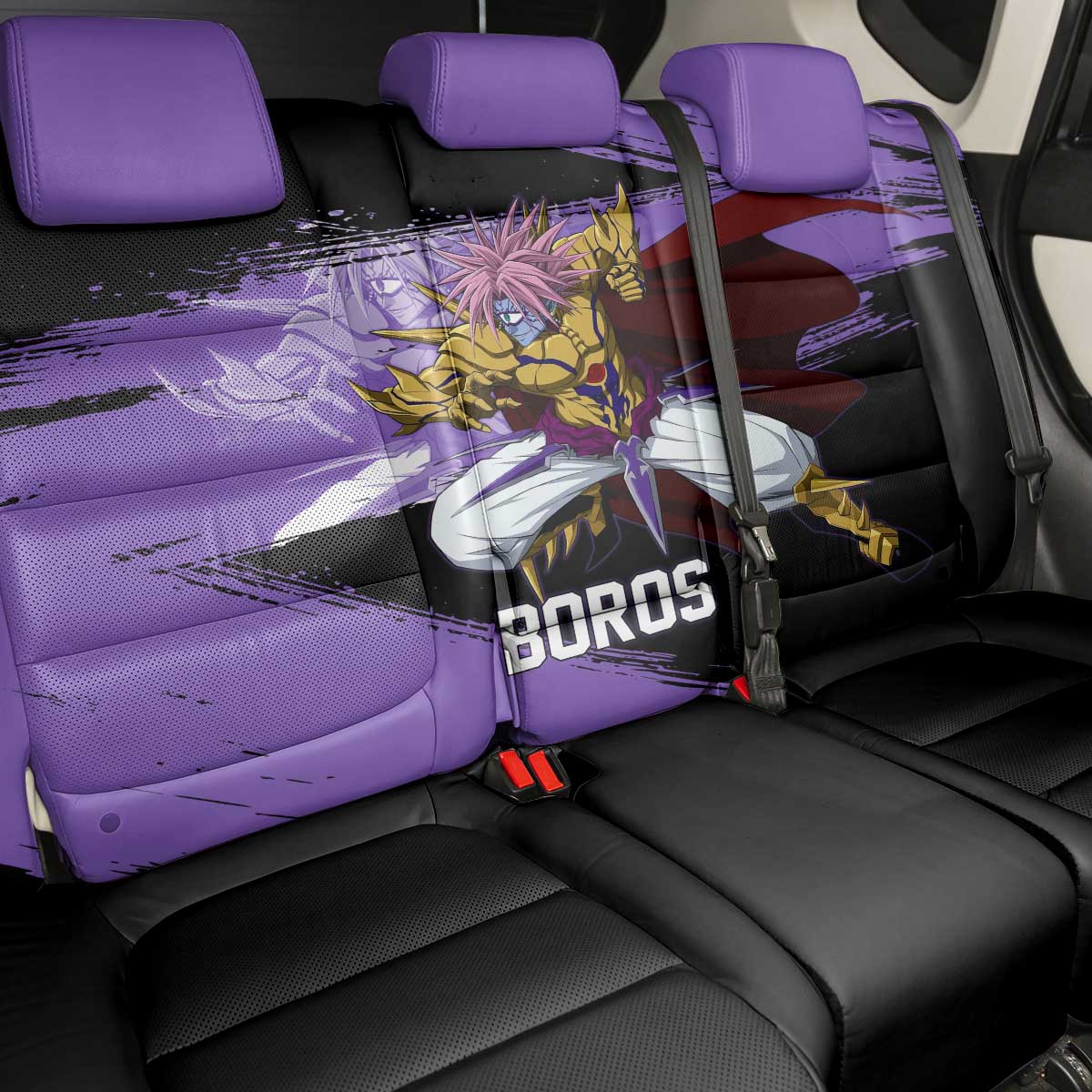 Boros One Punch Man Anime Purple and Black Theme Back Car Seat Cover with Galactic Overlord Design and Intense Battle Stance - The Mazicc