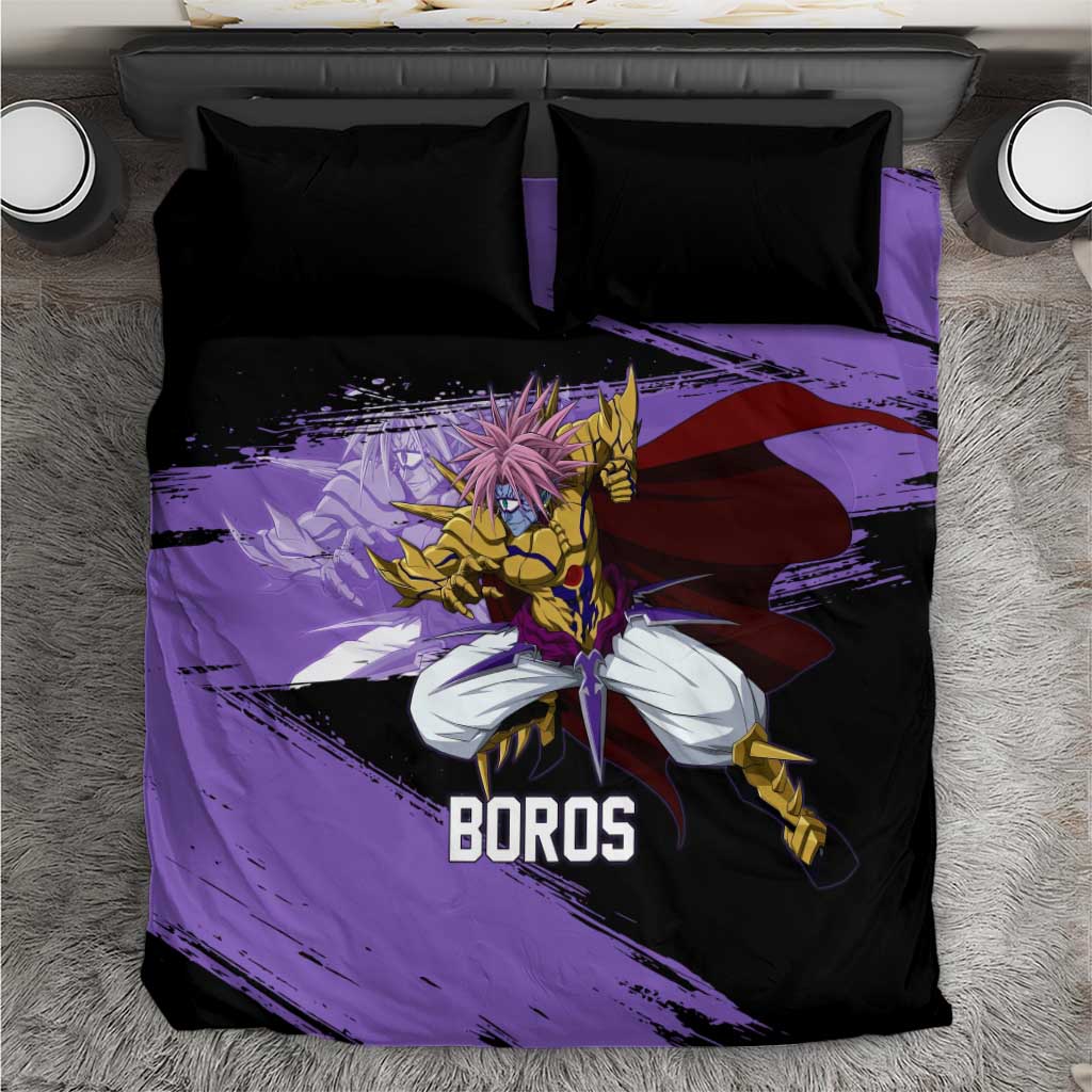 Boros One Punch Man Anime Purple and Black Theme Bedding Set with Galactic Overlord Design and Intense Battle Stance - The Mazicc