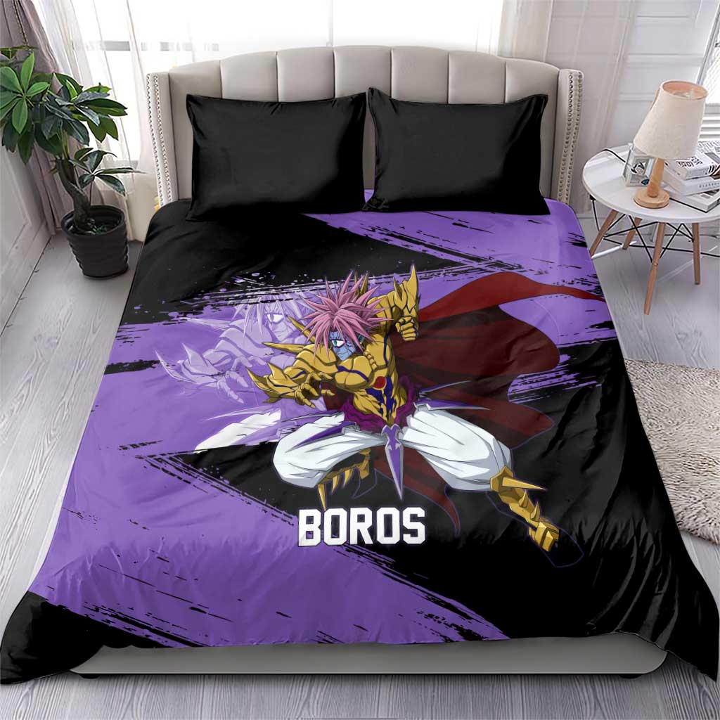 Boros One Punch Man Anime Purple and Black Theme Bedding Set with Galactic Overlord Design and Intense Battle Stance - The Mazicc