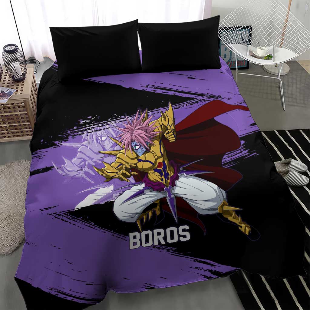 Boros One Punch Man Anime Purple and Black Theme Bedding Set with Galactic Overlord Design and Intense Battle Stance - The Mazicc