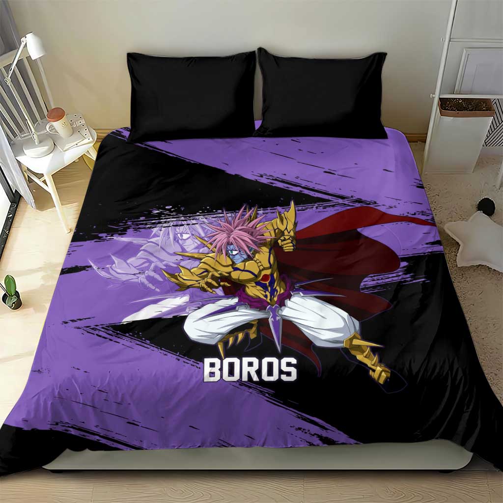 Boros One Punch Man Anime Purple and Black Theme Bedding Set with Galactic Overlord Design and Intense Battle Stance - The Mazicc