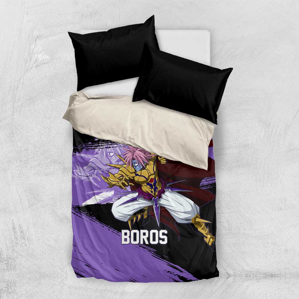 Boros One Punch Man Anime Purple and Black Theme Bedding Set with Galactic Overlord Design and Intense Battle Stance - The Mazicc