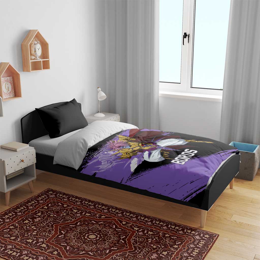 Boros One Punch Man Anime Purple and Black Theme Bedding Set with Galactic Overlord Design and Intense Battle Stance - The Mazicc