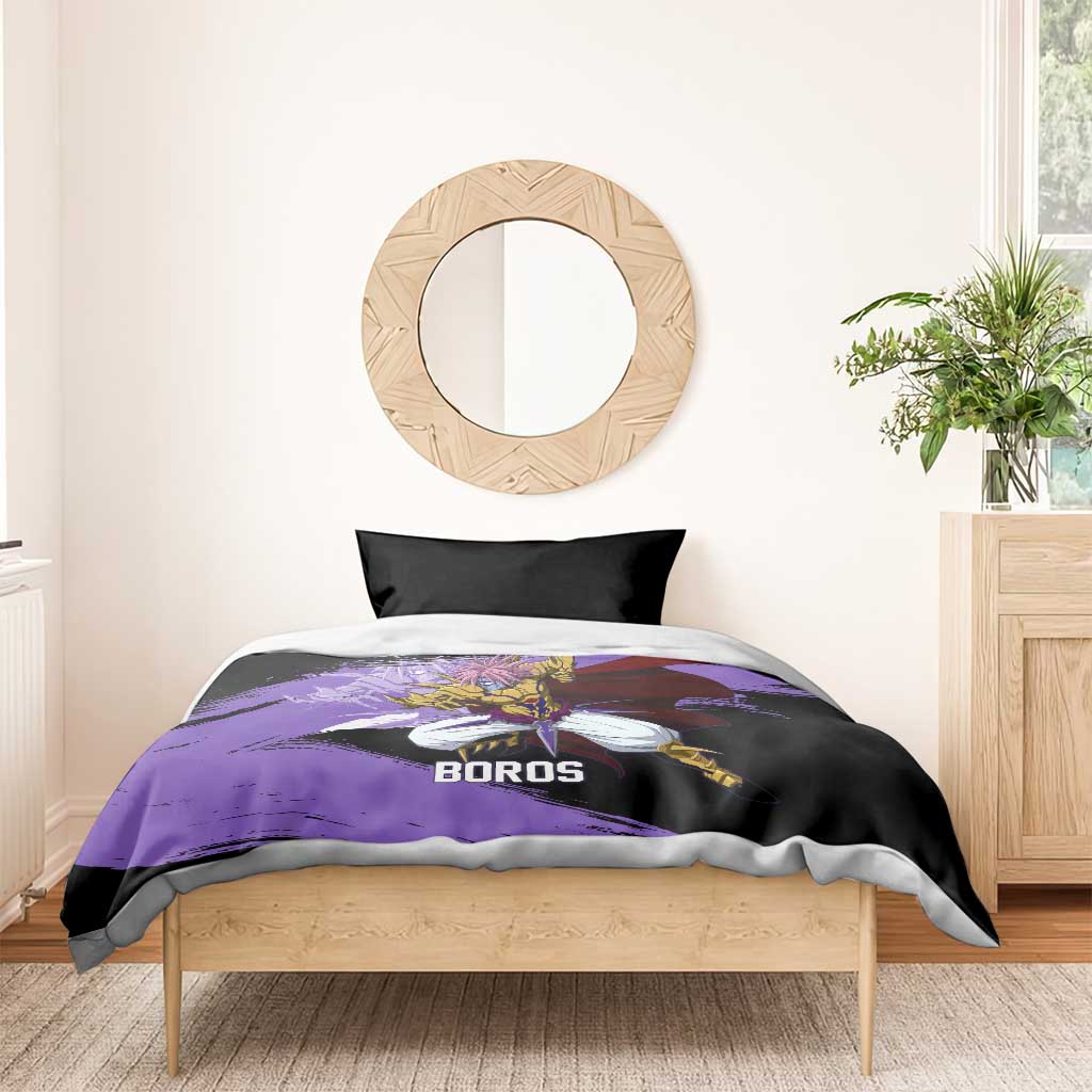 Boros One Punch Man Anime Purple and Black Theme Bedding Set with Galactic Overlord Design and Intense Battle Stance - The Mazicc