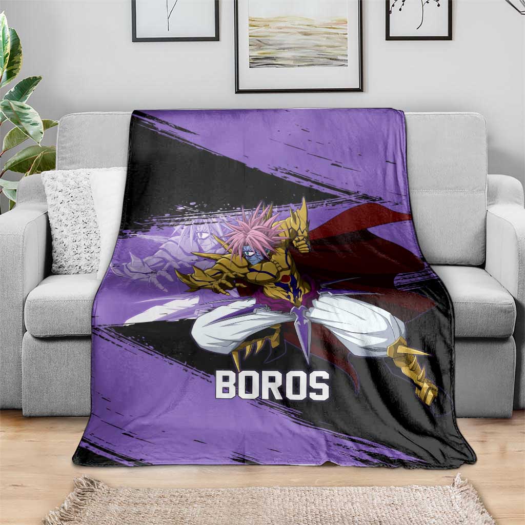 Boros One Punch Man Anime Purple and Black Theme Blanket with Galactic Overlord Design and Intense Battle Stance - The Mazicc