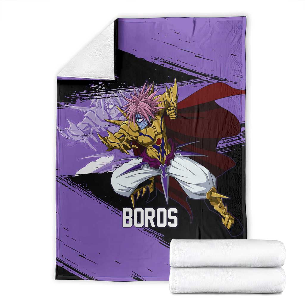 Boros One Punch Man Anime Purple and Black Theme Blanket with Galactic Overlord Design and Intense Battle Stance - The Mazicc
