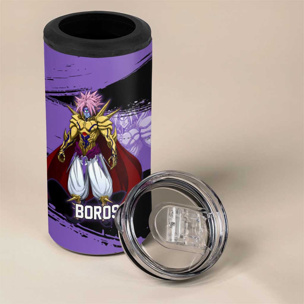 Boros One Punch Man Anime Purple and Black Theme 4 in 1 Can Cooler Tumbler with Galactic Overlord Design and Intense Battle Stance - The Mazicc