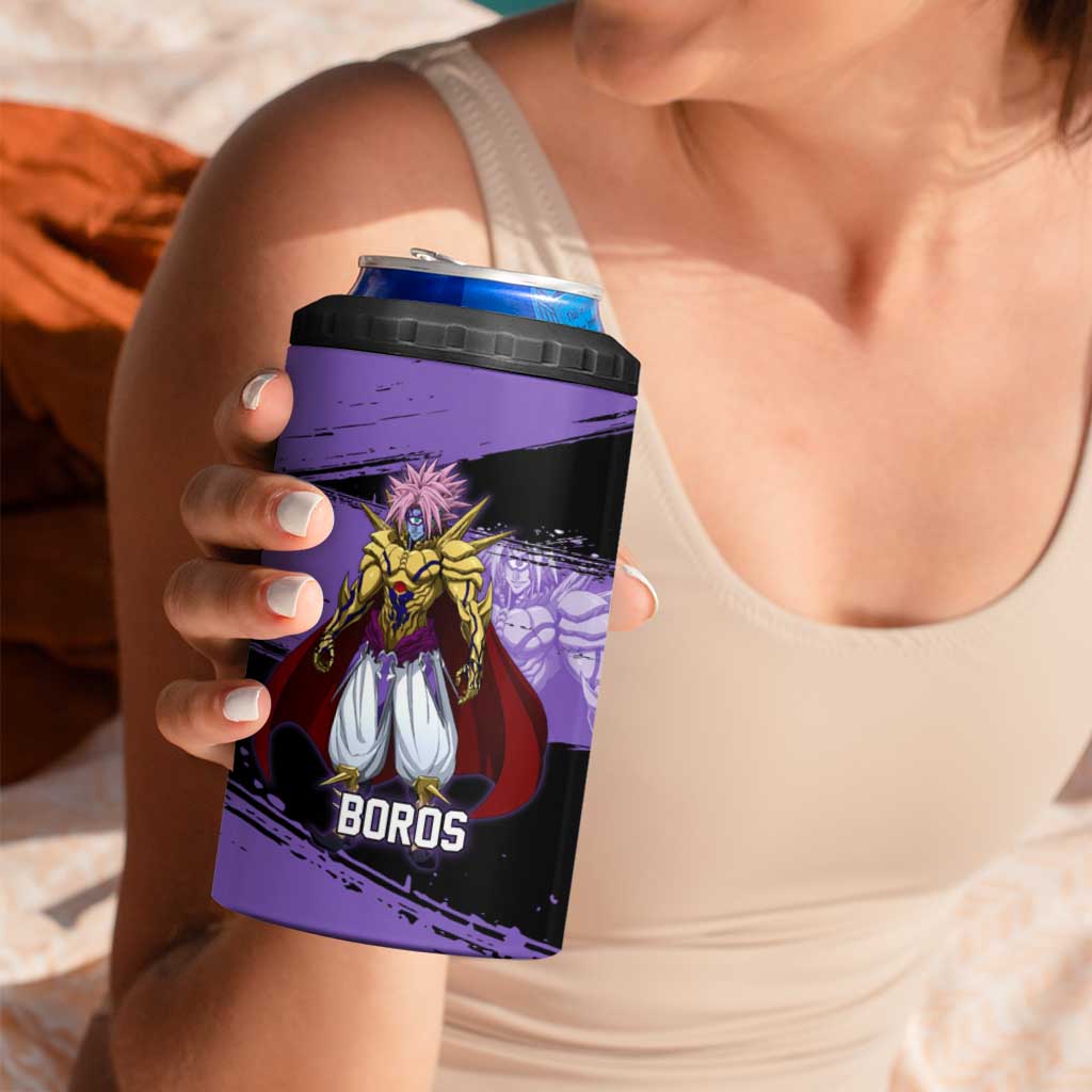 Boros One Punch Man Anime Purple and Black Theme 4 in 1 Can Cooler Tumbler with Galactic Overlord Design and Intense Battle Stance - The Mazicc
