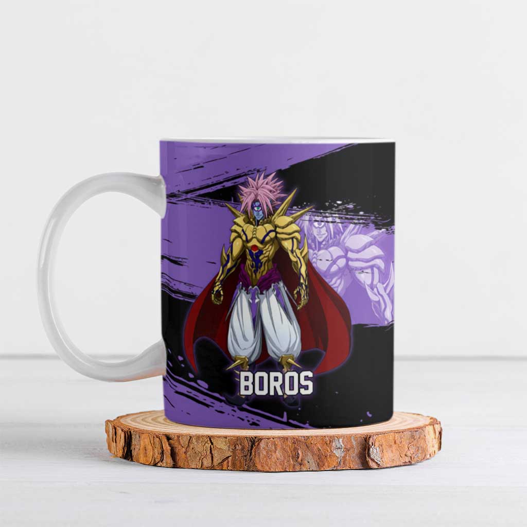 Boros One Punch Man Anime Purple and Black Theme Ceramic Mug with Galactic Overlord Design and Intense Battle Stance - The Mazicc