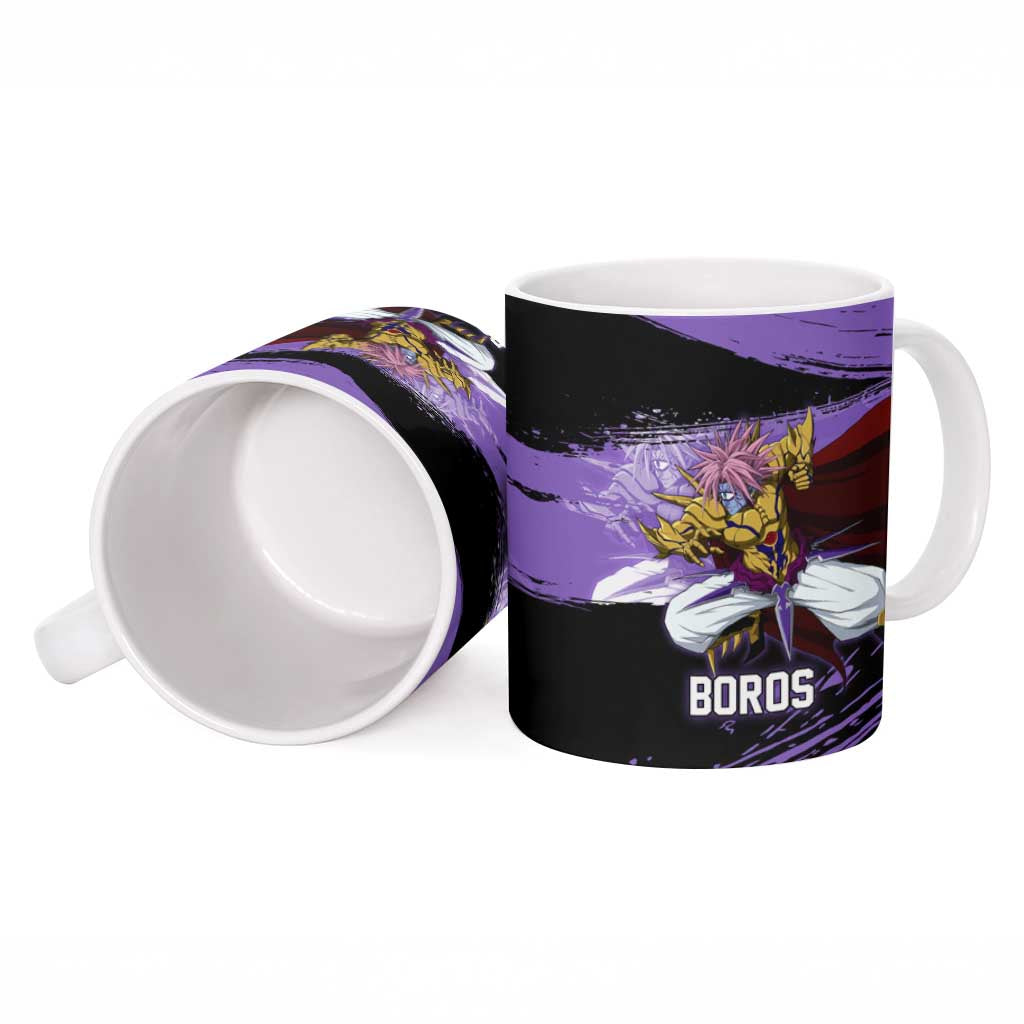 Boros One Punch Man Anime Purple and Black Theme Ceramic Mug with Galactic Overlord Design and Intense Battle Stance - The Mazicc