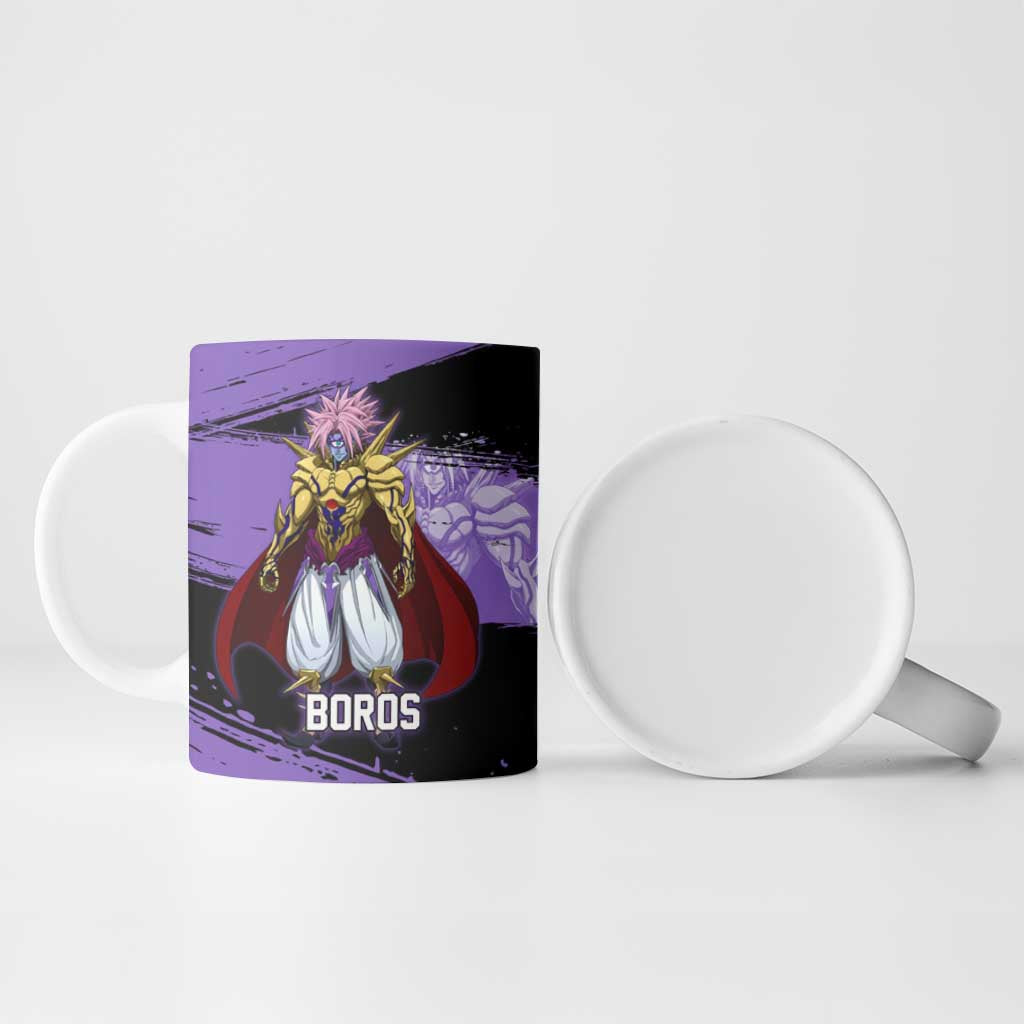 Boros One Punch Man Anime Purple and Black Theme Ceramic Mug with Galactic Overlord Design and Intense Battle Stance - The Mazicc