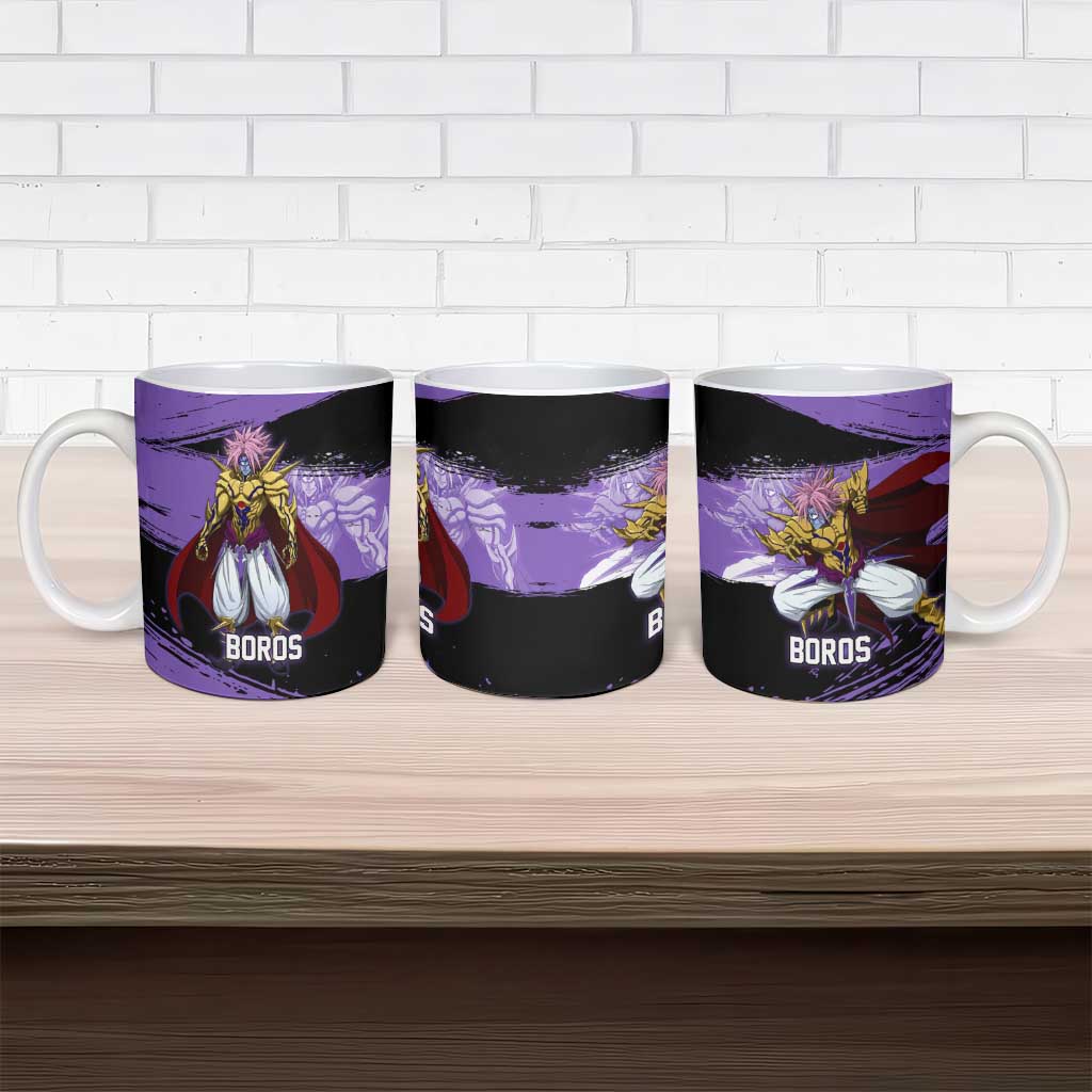 Boros One Punch Man Anime Purple and Black Theme Ceramic Mug with Galactic Overlord Design and Intense Battle Stance - The Mazicc