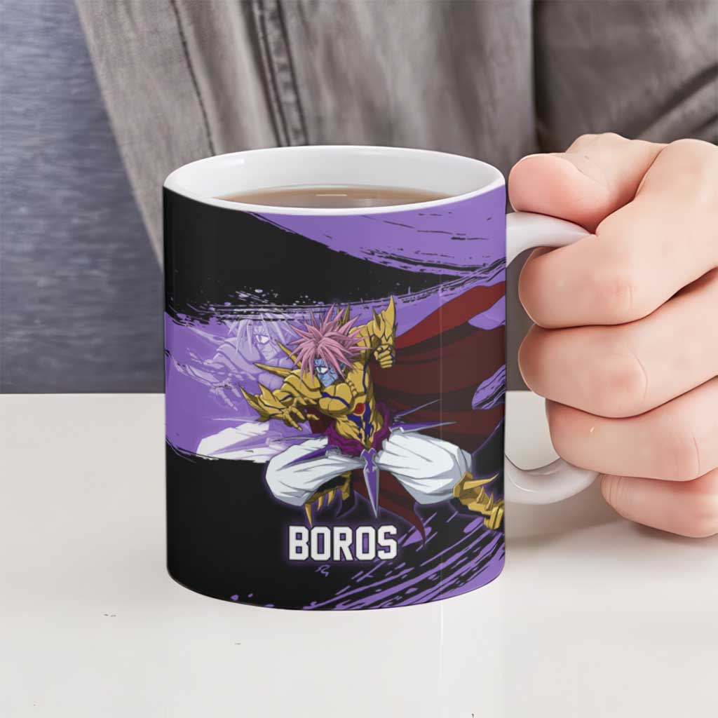Boros One Punch Man Anime Purple and Black Theme Ceramic Mug with Galactic Overlord Design and Intense Battle Stance - The Mazicc