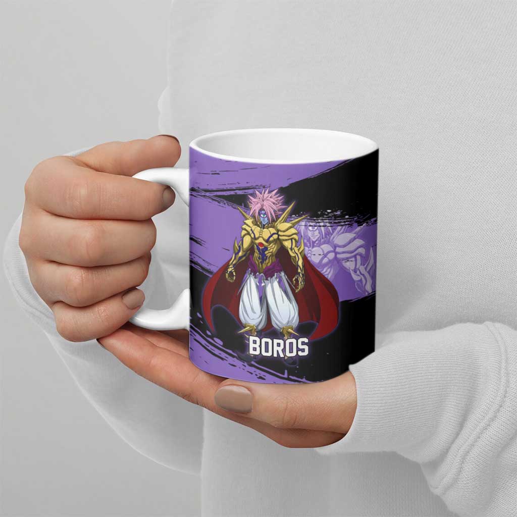 Boros One Punch Man Anime Purple and Black Theme Ceramic Mug with Galactic Overlord Design and Intense Battle Stance - The Mazicc