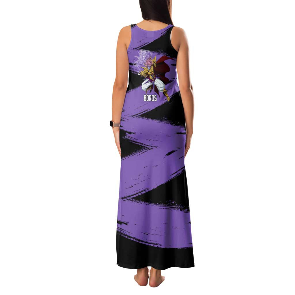 Boros One Punch Man Anime Purple and Black Theme Family Matching Tank Maxi Dress and Hawaiian Shirt with Galactic Overlord Design and Intense Battle Stance