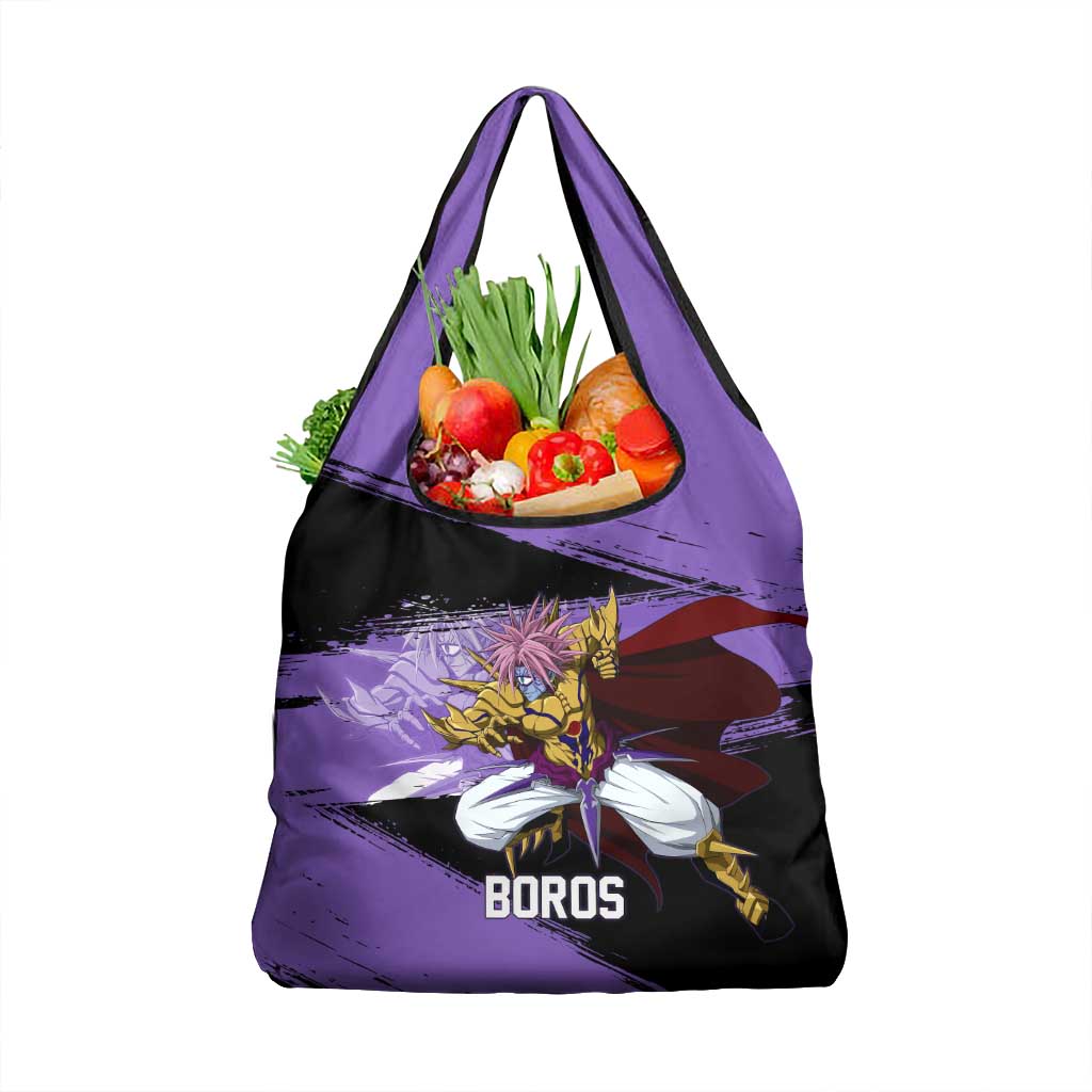 Boros One Punch Man Anime Purple and Black Theme Grocery Bag with Galactic Overlord Design and Intense Battle Stance - The Mazicc