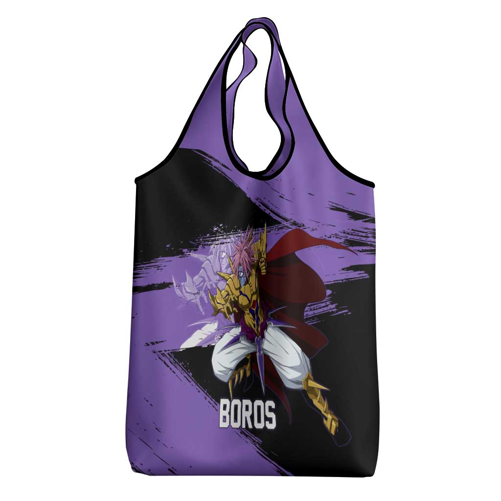 Boros One Punch Man Anime Purple and Black Theme Grocery Bag with Galactic Overlord Design and Intense Battle Stance - The Mazicc