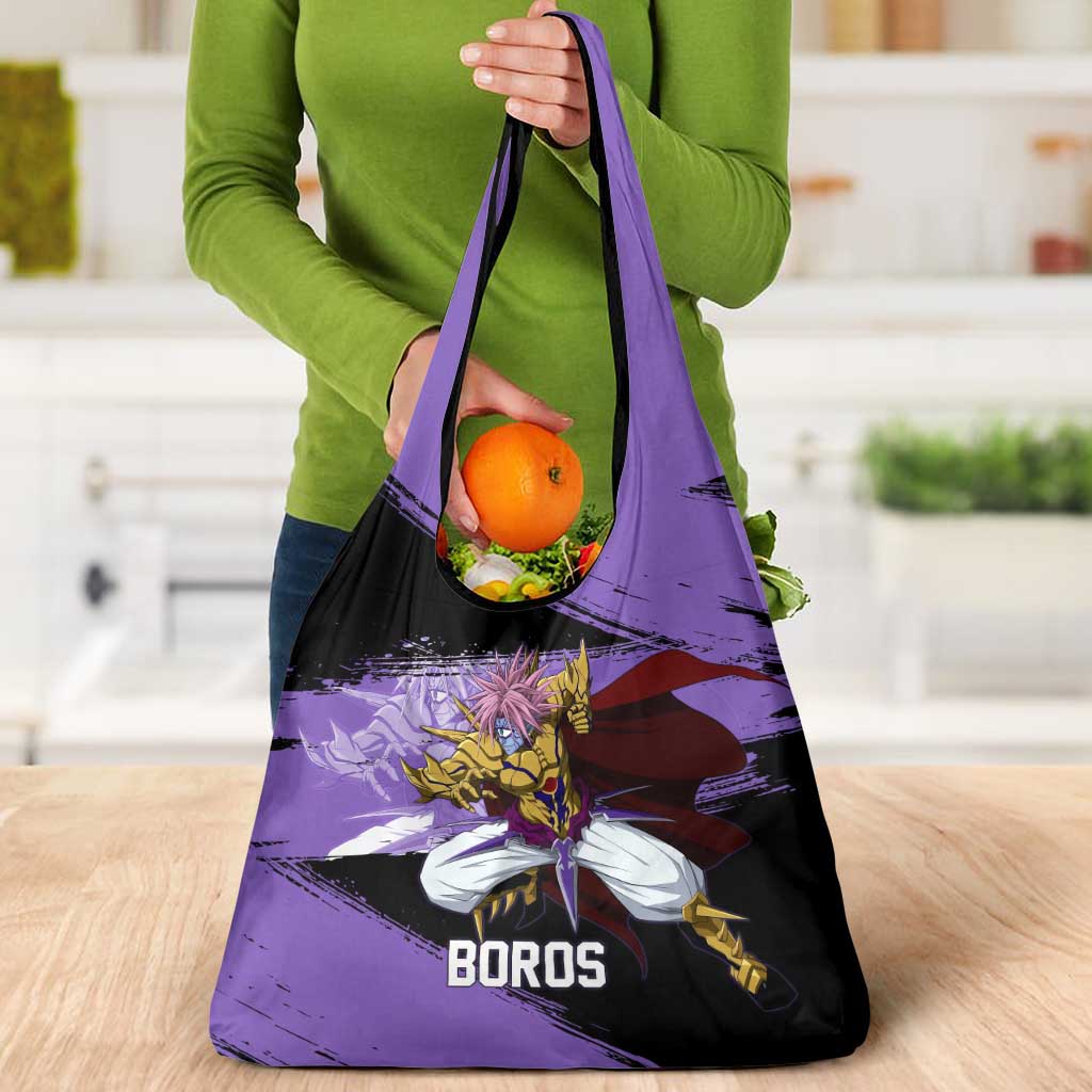 Boros One Punch Man Anime Purple and Black Theme Grocery Bag with Galactic Overlord Design and Intense Battle Stance - The Mazicc