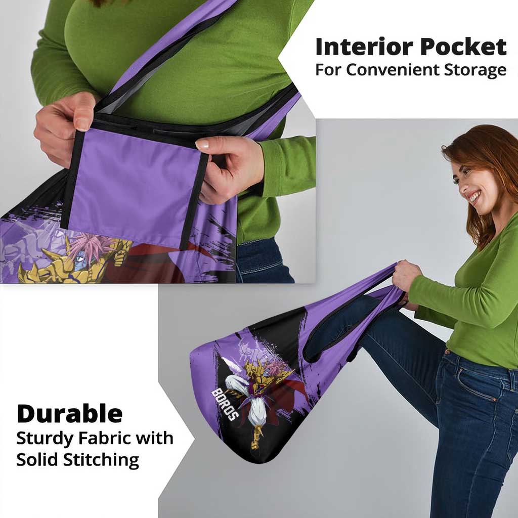 Boros One Punch Man Anime Purple and Black Theme Grocery Bag with Galactic Overlord Design and Intense Battle Stance - The Mazicc