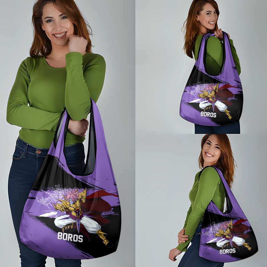 Boros One Punch Man Anime Purple and Black Theme Grocery Bag with Galactic Overlord Design and Intense Battle Stance - The Mazicc