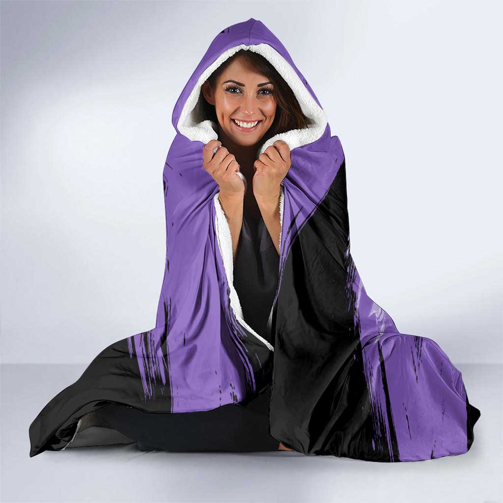 Boros One Punch Man Anime Purple and Black Theme Hooded Blanket with Galactic Overlord Design and Intense Battle Stance - The Mazicc