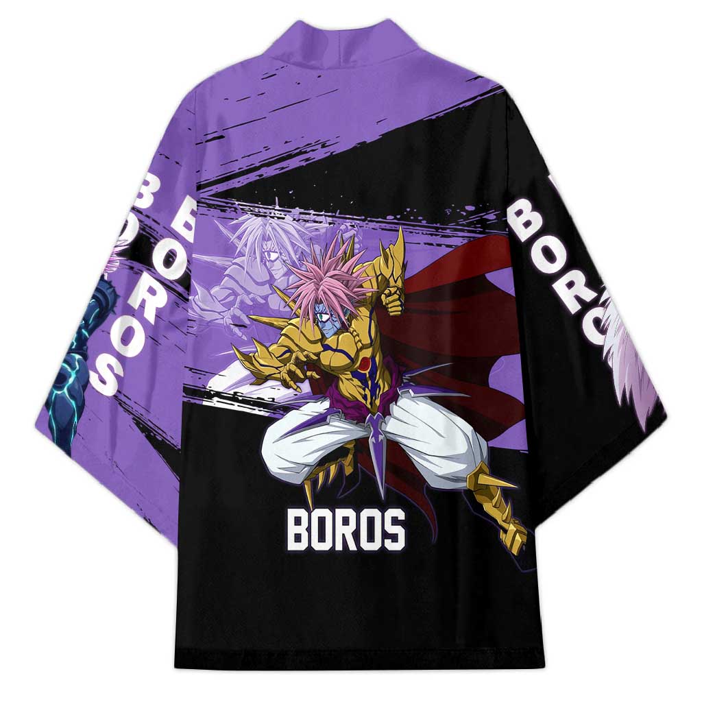 Boros One Punch Man Anime Purple and Black Theme Kimono with Galactic Overlord Design and Intense Battle Stance - The Mazicc