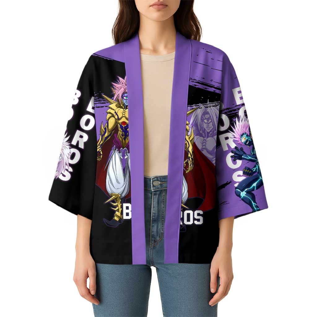 Boros One Punch Man Anime Purple and Black Theme Kimono with Galactic Overlord Design and Intense Battle Stance - The Mazicc