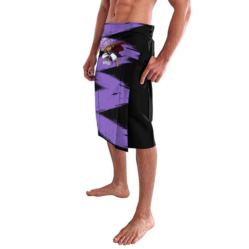 Boros One Punch Man Anime Purple and Black Theme Lavalava with Galactic Overlord Design and Intense Battle Stance - The Mazicc