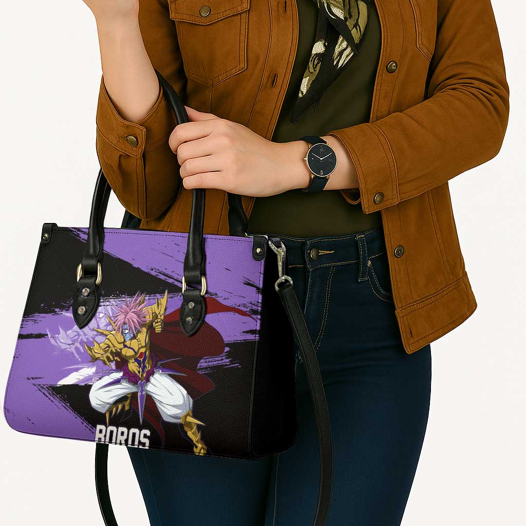 Boros One Punch Man Anime Purple and Black Theme Leather Bag with Galactic Overlord Design and Intense Battle Stance - The Mazicc