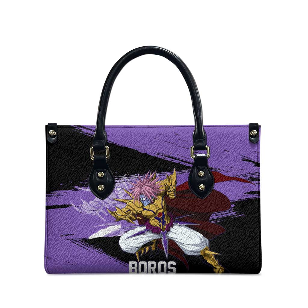 Boros One Punch Man Anime Purple and Black Theme Leather Bag with Galactic Overlord Design and Intense Battle Stance - The Mazicc
