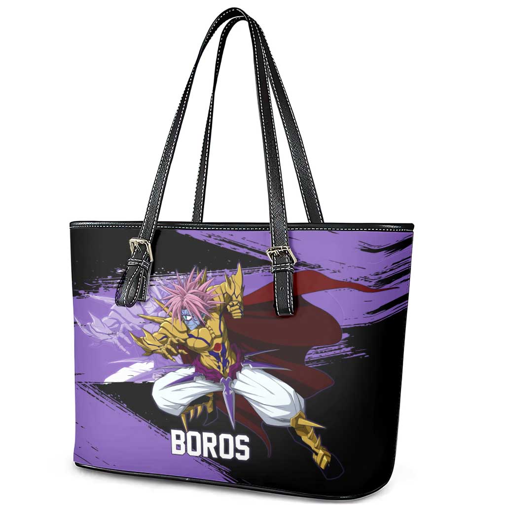 Boros One Punch Man Anime Purple and Black Theme Leather Tote Bag with Galactic Overlord Design and Intense Battle Stance - The Mazicc