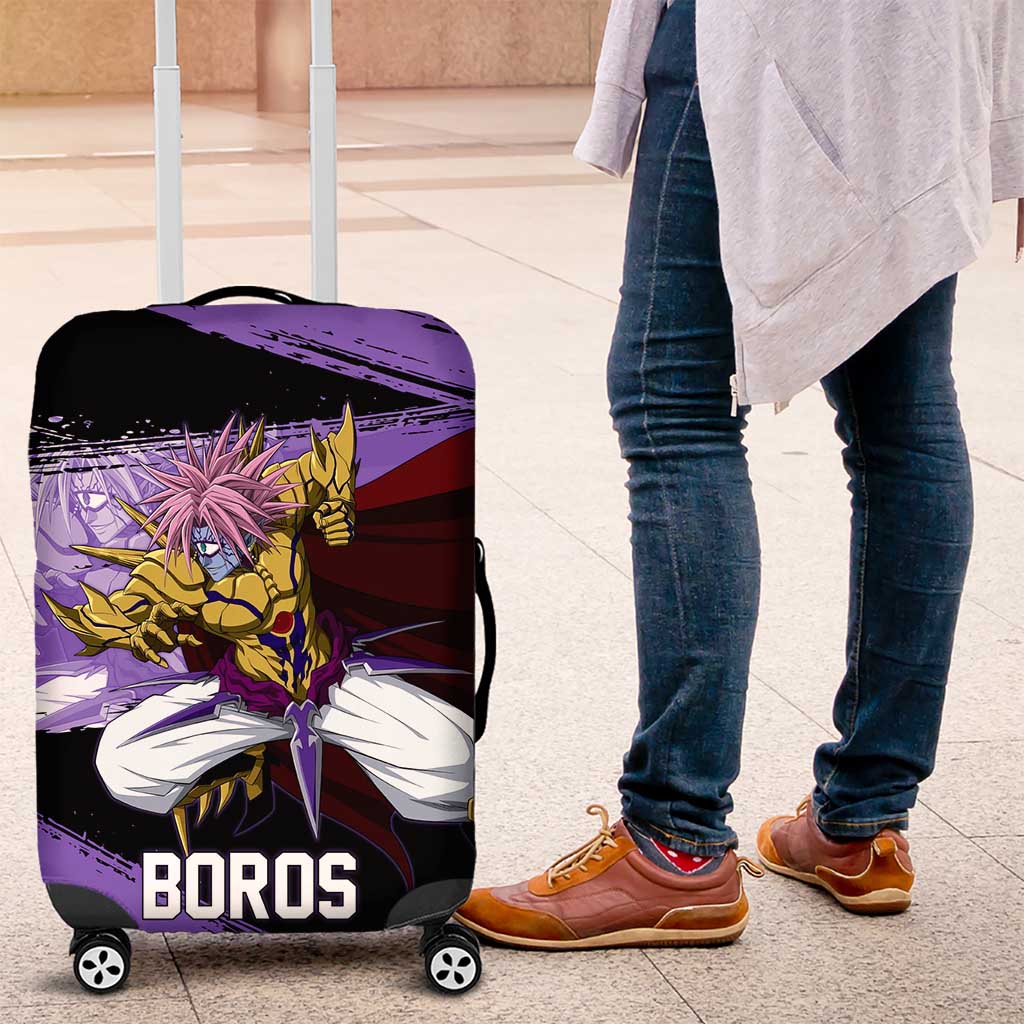 Boros One Punch Man Anime Purple and Black Theme Luggage Cover with Galactic Overlord Design and Intense Battle Stance - The Mazicc