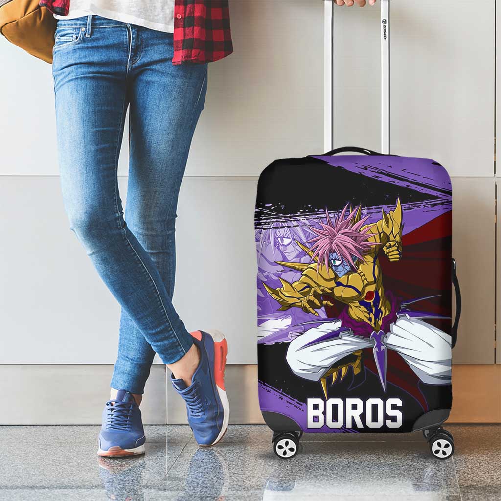 Boros One Punch Man Anime Purple and Black Theme Luggage Cover with Galactic Overlord Design and Intense Battle Stance - The Mazicc