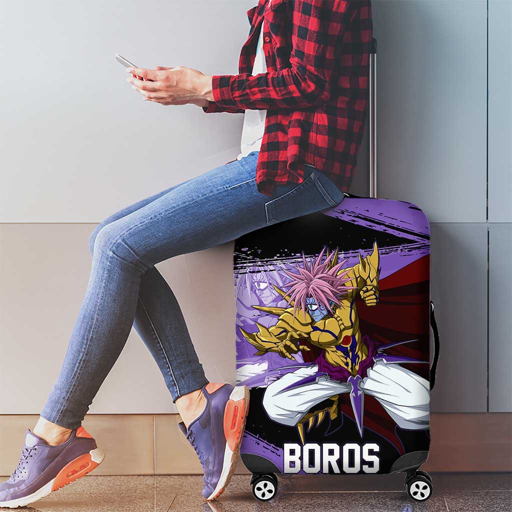 Boros One Punch Man Anime Purple and Black Theme Luggage Cover with Galactic Overlord Design and Intense Battle Stance - The Mazicc
