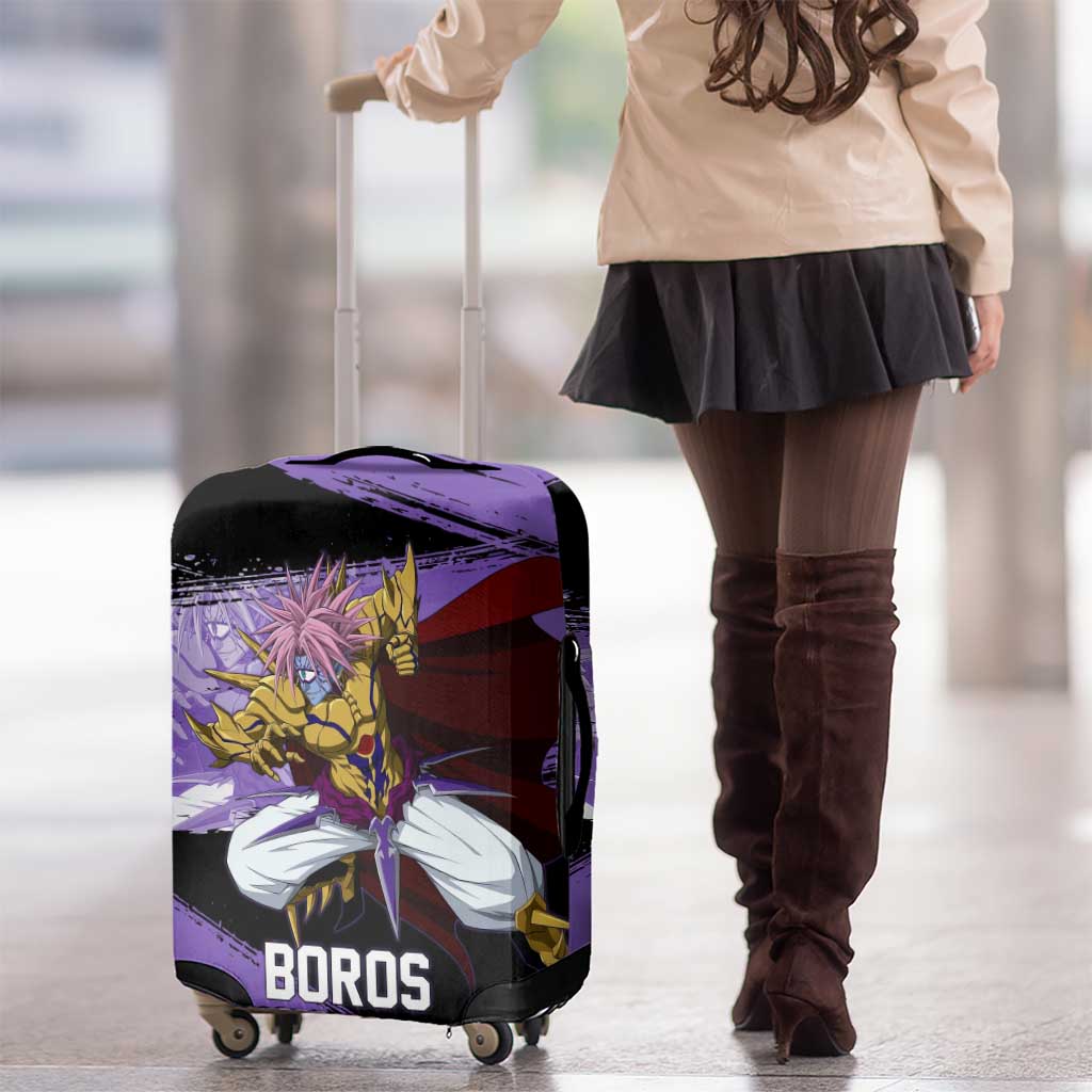 Boros One Punch Man Anime Purple and Black Theme Luggage Cover with Galactic Overlord Design and Intense Battle Stance - The Mazicc