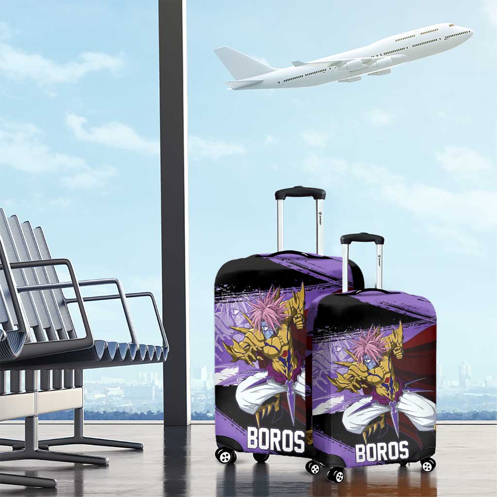 Boros One Punch Man Anime Purple and Black Theme Luggage Cover with Galactic Overlord Design and Intense Battle Stance - The Mazicc