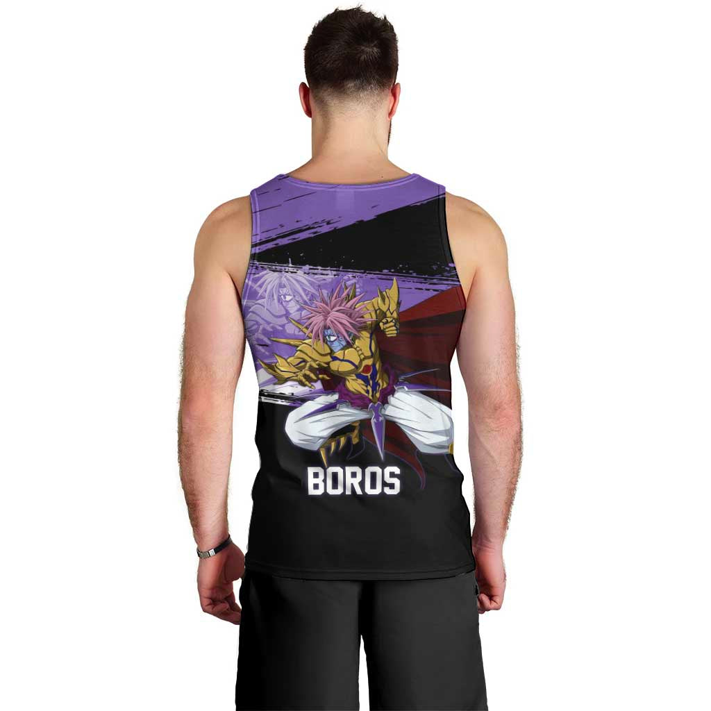 Boros One Punch Man Anime Purple and Black Theme Men Tank Top with Galactic Overlord Design and Intense Battle Stance - The Mazicc