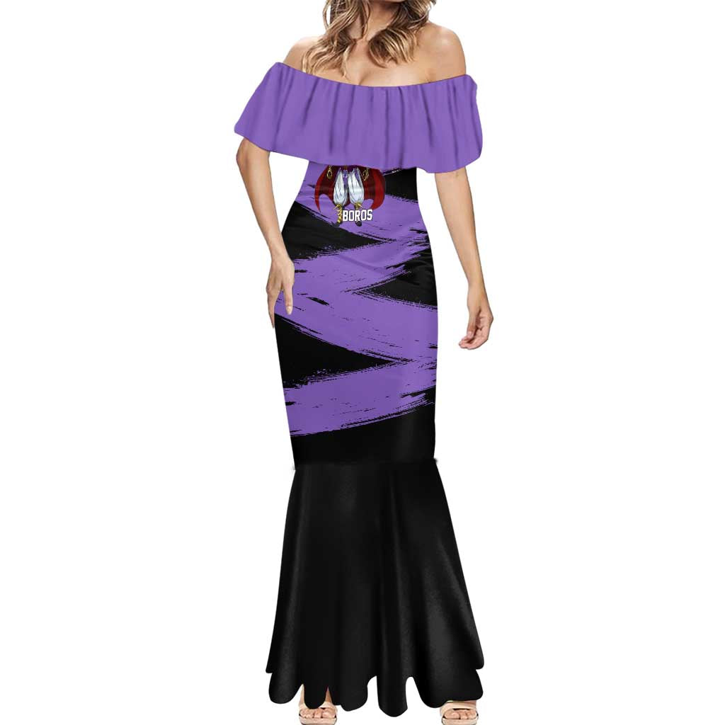 Boros One Punch Man Anime Purple and Black Theme Mermaid Dress with Galactic Overlord Design and Intense Battle Stance - The Mazicc