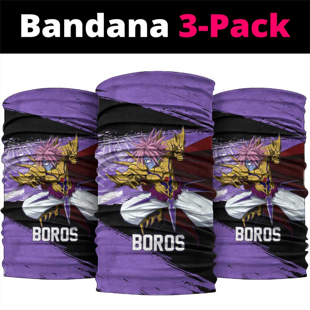 Boros One Punch Man Anime Purple and Black Theme Neck Gaiter with Galactic Overlord Design and Intense Battle Stance - The Mazicc