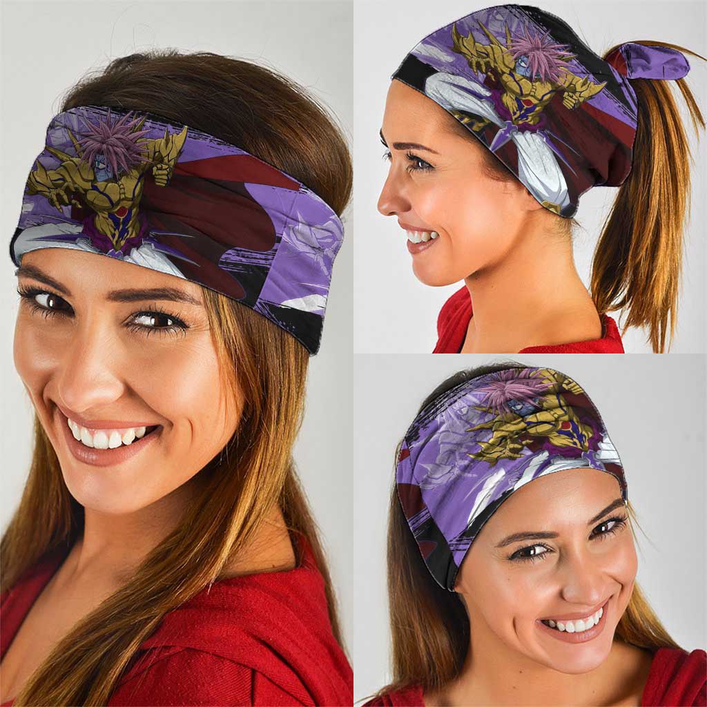 Boros One Punch Man Anime Purple and Black Theme Neck Gaiter with Galactic Overlord Design and Intense Battle Stance - The Mazicc