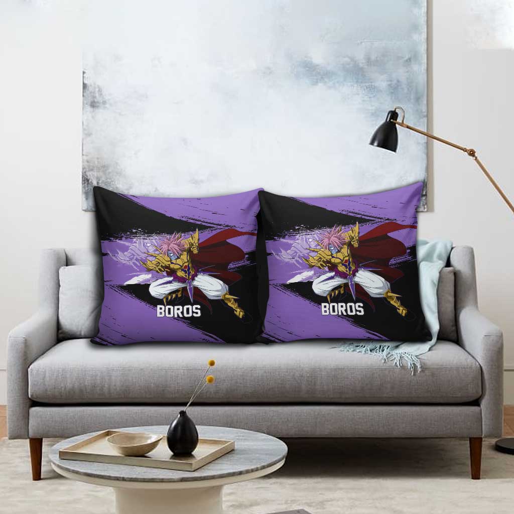 Boros One Punch Man Anime Purple and Black Theme Pillow Cover with Galactic Overlord Design and Intense Battle Stance - The Mazicc