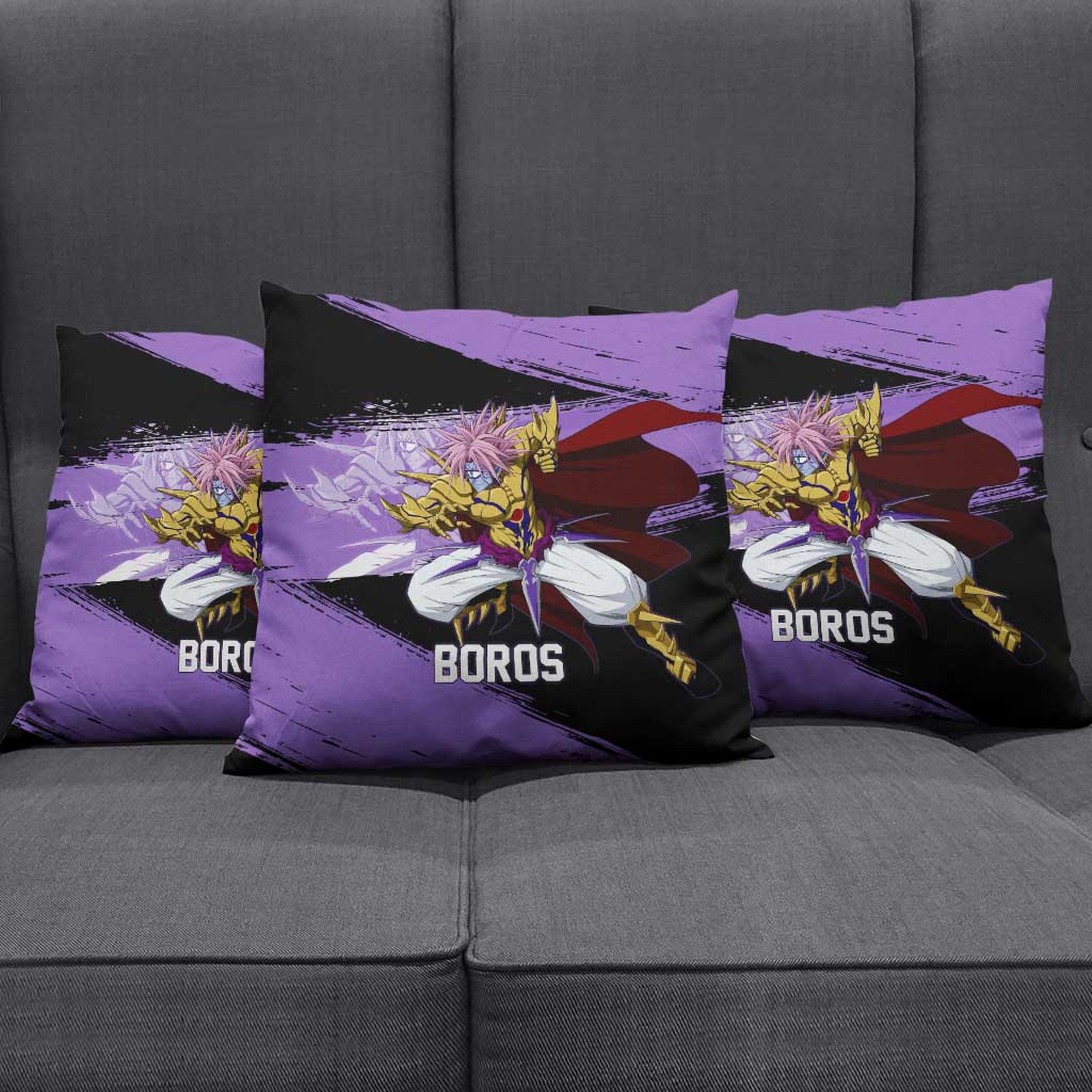 Boros One Punch Man Anime Purple and Black Theme Pillow Cover with Galactic Overlord Design and Intense Battle Stance - The Mazicc