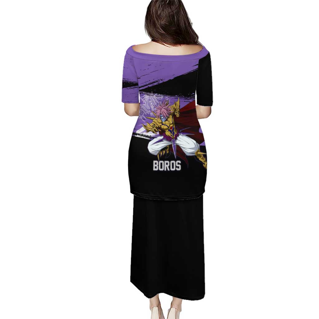 Boros One Punch Man Anime Purple and Black Theme Puletasi with Galactic Overlord Design and Intense Battle Stance - The Mazicc